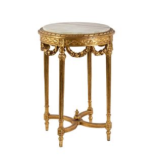 French Louis XVI Style Gilt Carved Marble Top Side Table
