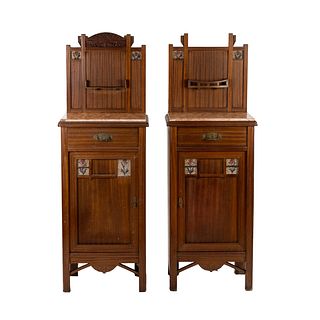 (2) Early 20th C Art Nouveau Mahogany Nightstands