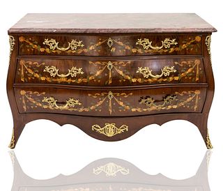 MARQUETRY COMMODE WITH GRANITE TOP