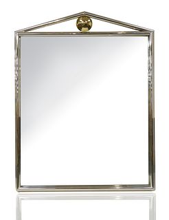 LARGE ART DECO CHROME AND BRASS MIRROR