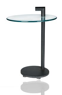 GLASS AND CAST METAL ROUND OCCASIONAL TABLE