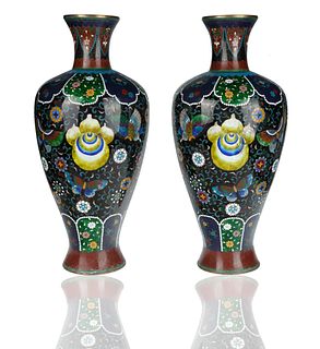 PAIR OF CHINESE ENAMEL AND CLOISONNE VASES