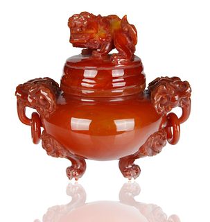 CHINESE CARVED RED AGATE CENSER