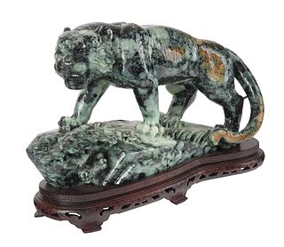 LARGE JADE CARVING OF A TIGER