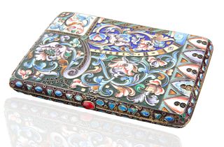 1908-1917 RUSSIAN SHADED CLOISONNE ENAMEL CIGARETTE CASE, MOSCOW