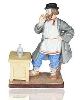 1870-1890S GARDNER PORCELAIN FIGURINE, "PEASANT WITH PIPE"
