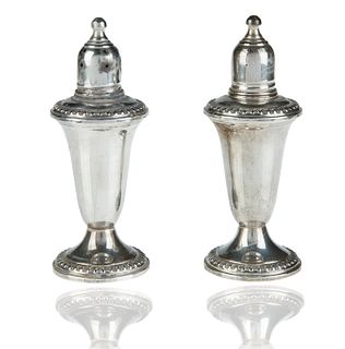 A PAIR OF EMPIRE SILVER SALT AND PEPPER SHAKERS