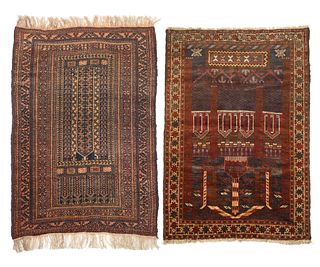 PAIR OF VINTAGE PICTORIAL BALUCH PRAYER RUGS