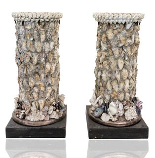 20TH CENTURY PAIR OF SEASHELL-APPLIED PEDESTALS