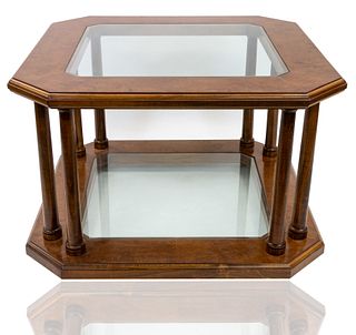 CONTEMPORARY WOODEN AND GLASS TABLE