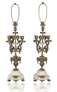 PAIR OF BRONZE TABLE LAMPS