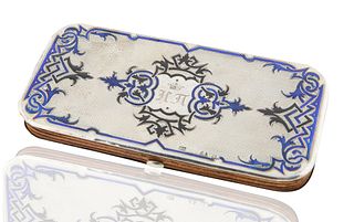1861 RUSSIAN SILVER, CHAMPLEVE ENAMEL AND LEATHER PORTE-MONNAIE, MOSCOW