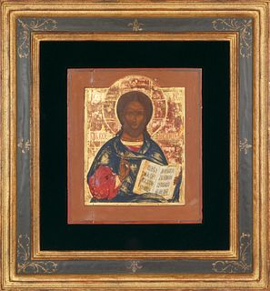 LARGE RUSSIAN ICON OF CHRIST PANTOCRATOR, CENTRAL RUSSIA, 19TH CENTURY