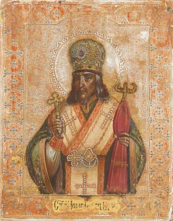 19TH CENTURY RUSSIAN ICON OF A BISHOP SAINT