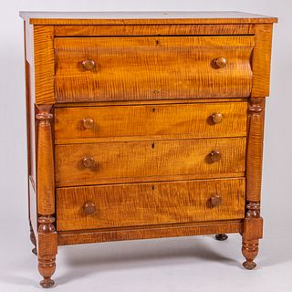 American Tiger Maple Tall Chest of Drawers