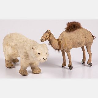 Two German Animal Form Wheeled Pull Toys