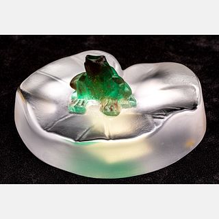 Daum Crystal Frog Seated on a Lily Pad
