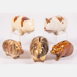 Five Stoneware Pig Form Banks