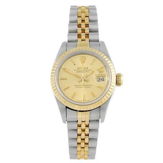 ROLEX - a lady's Oyster Perpetual Datejust bracelet watch. Circa 1992. Stainless steel case with yel