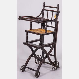 Eastlake Style Walnut Convertible Highchair to Stroller
