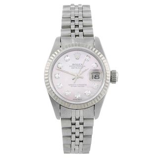 ROLEX - a lady's Oyster Perpetual Datejust bracelet watch. Circa 1990. Stainless steel case with whi
