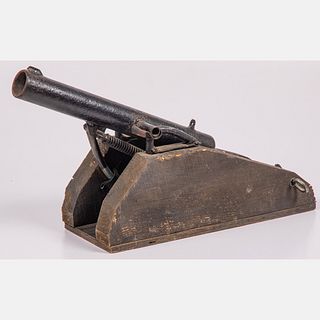 Folk Art Metal and Wood Toy Cannon