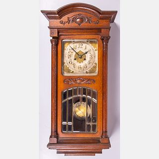 American Oak and Leaded Glass Wall Clock