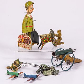 Seven Military Theme Tin Lithograph Toys
