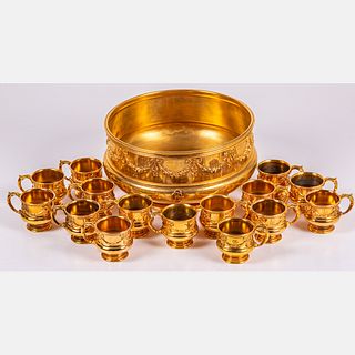 A Gilt Plated Reed & Barton Punch Bowl Set