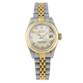 ROLEX - a lady's Oyster Perpetual Datejust bracelet watch. Circa 1995. Stainless steel case with yel