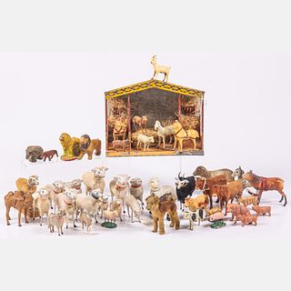 Forty Five German and American Toy Animal Figures with Stable