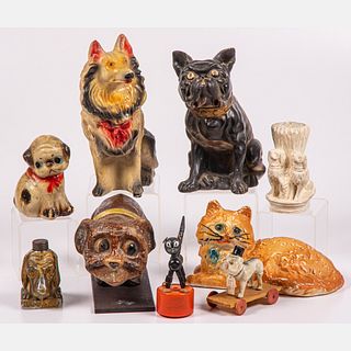 Five Animal Form Chalkware Figures