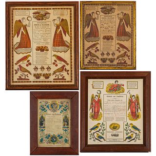 Four Framed German Birth and Baptism Certificates