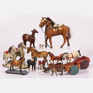 Thirteen Horse and Wheeled Horse Pull Toys