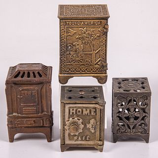 Four American Cast Iron and Metal Still Banks