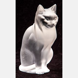 Lalique Chat Assis Crystal Sitting Cat Sculpture