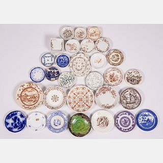 Forty Seven English Transferware Butter Pat Plates and Saucers