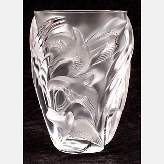 Lalique Martinets Bird Crystal Vase