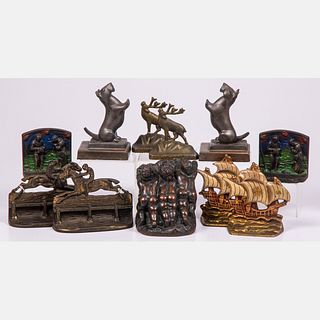 Five Pairs of Cast Metal and Iron Book Ends