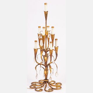 Vintage French Wrought Metal and Glass Candelabra