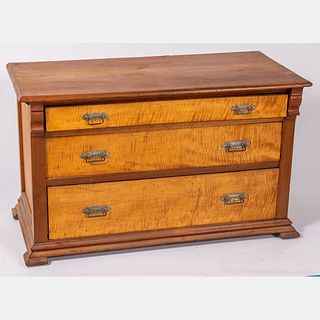 Victorian Tiger Maple and Walnut Low Chest of Drawers