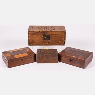 Rustic American and European Mixed Wood Carved Boxes