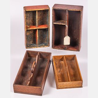 Four American Carved Wood Knife Boxes