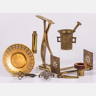 Ten Brass and Metal Serving and Decorative Items
