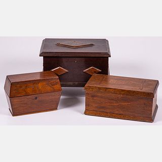 Three American Carved Hardwood Boxes