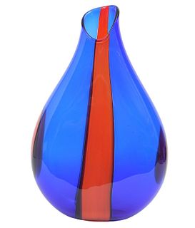 Seguso Murano Art Blue & Red Art Glass Vase