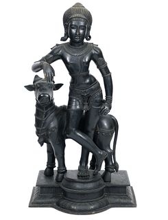 Indian Krishna Bronze Figure with Cow 19/20th C.