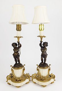 Magnificent Pair of 19th C. French Bronze & Marble