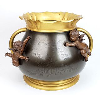 19th C. Patinated & Gilt Spelter Jardiniere with