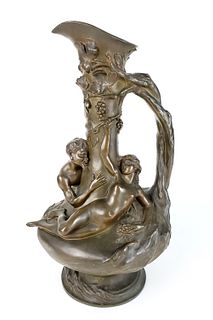19th C. Figural Bronze Urn Signed Noel Ruffier